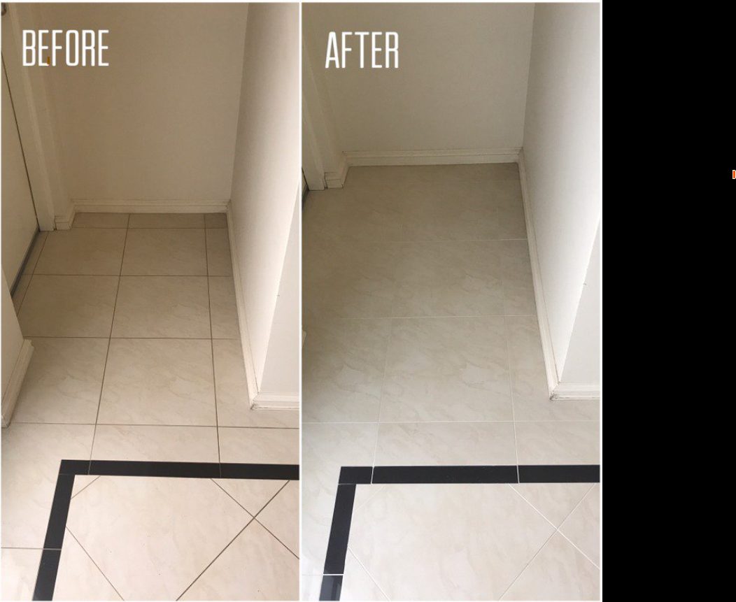 Tile and grout before and after cleaning
